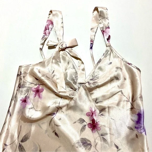 Vintage Cream Floral Satin Slip Dress Small Y2K Cottagecore Romantic Feminine - Picture 3 of 13